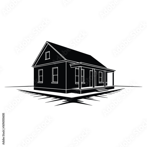 Simple House Vector Illustration with Porch and Yard for Architectural Designs