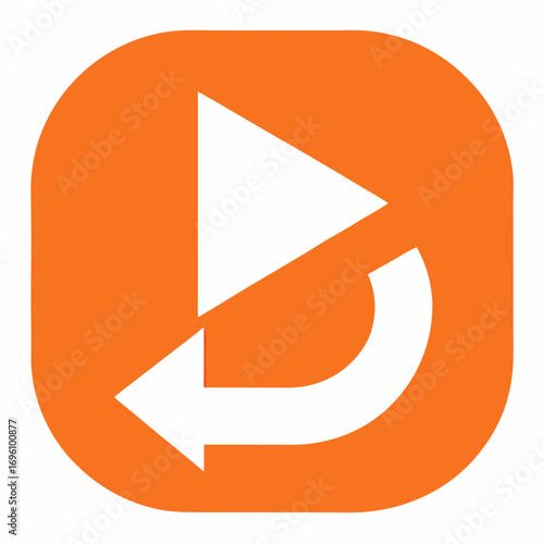 Orange play button with  white arrow vector on white background.