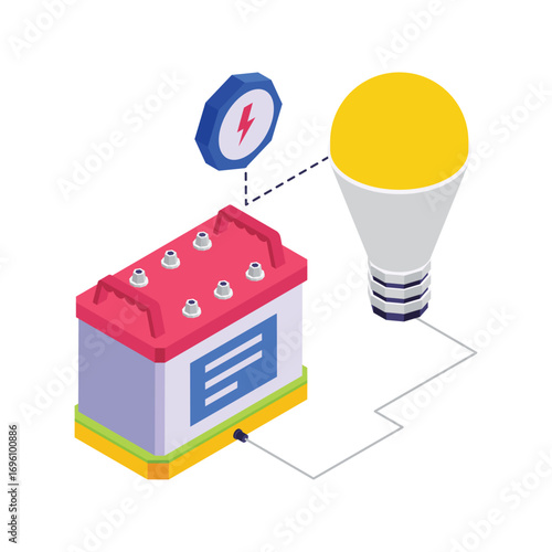 Battery Power isometric vector illustration.