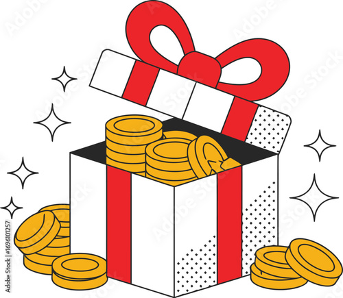 Receive a financial gift of gold coins in a festive present box with ribbon for your business venture