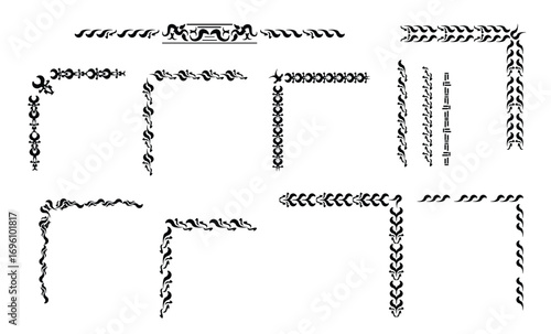 Vintage Ornamental Corner Borders and Frame Elements Collection in Black
