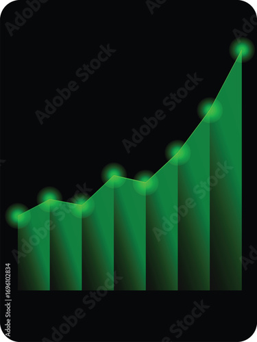 Green Glowing Ascending Bar Graph Showing Business Growth on Dark Background