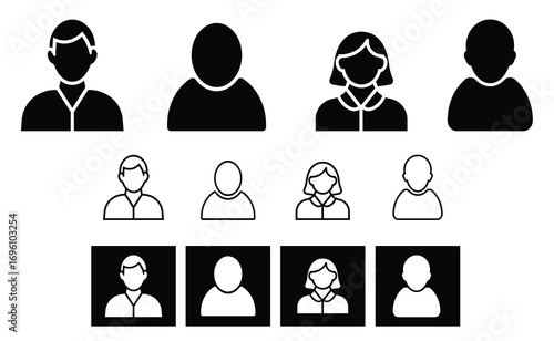 User profile avatar icons set in flat and outline style