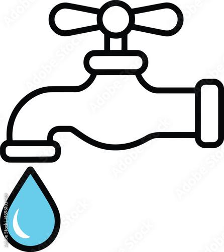 Conserve water with this modern faucet dripping a clean blue droplet, perfect for environmental projects