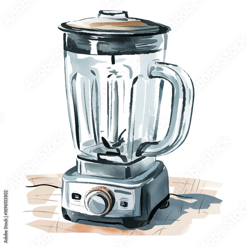 Blender Vector Illustration Kitchen Appliance with Glass Jar and Stainless Steel Base