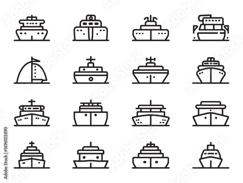 Ship modern linear shipping icon pack