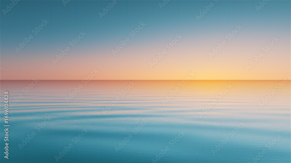 Fototapeta premium Calm sea horizon with gentle sunset gradient sky, symbolizing peace, meditation, balance, relaxation and natural minimal concept with wide copy space for design.