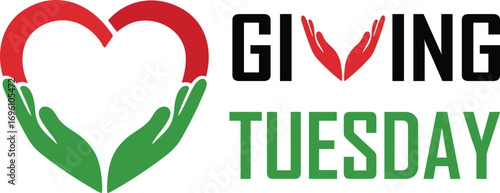 Giving Tuesday Charity and Donation Vector Logo with Heart and Helping Hands