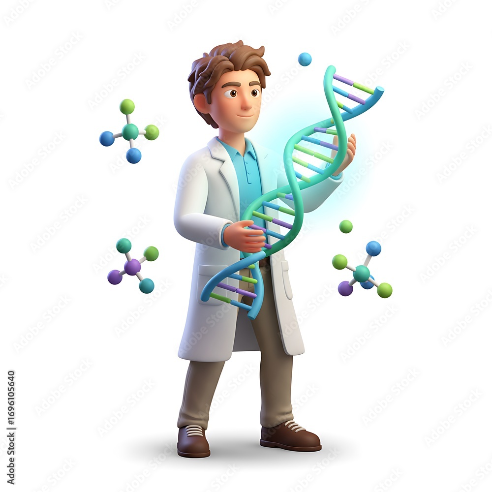 Fototapeta premium A Scientist Examines the Structure of DNA in a Laboratory Setting Surrounded by Molecules