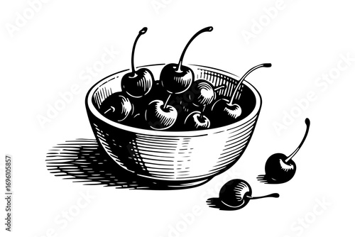 Cherry vector engraving style illustration