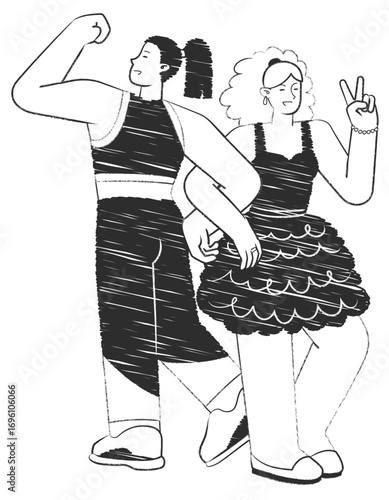 Two happy women holding hands