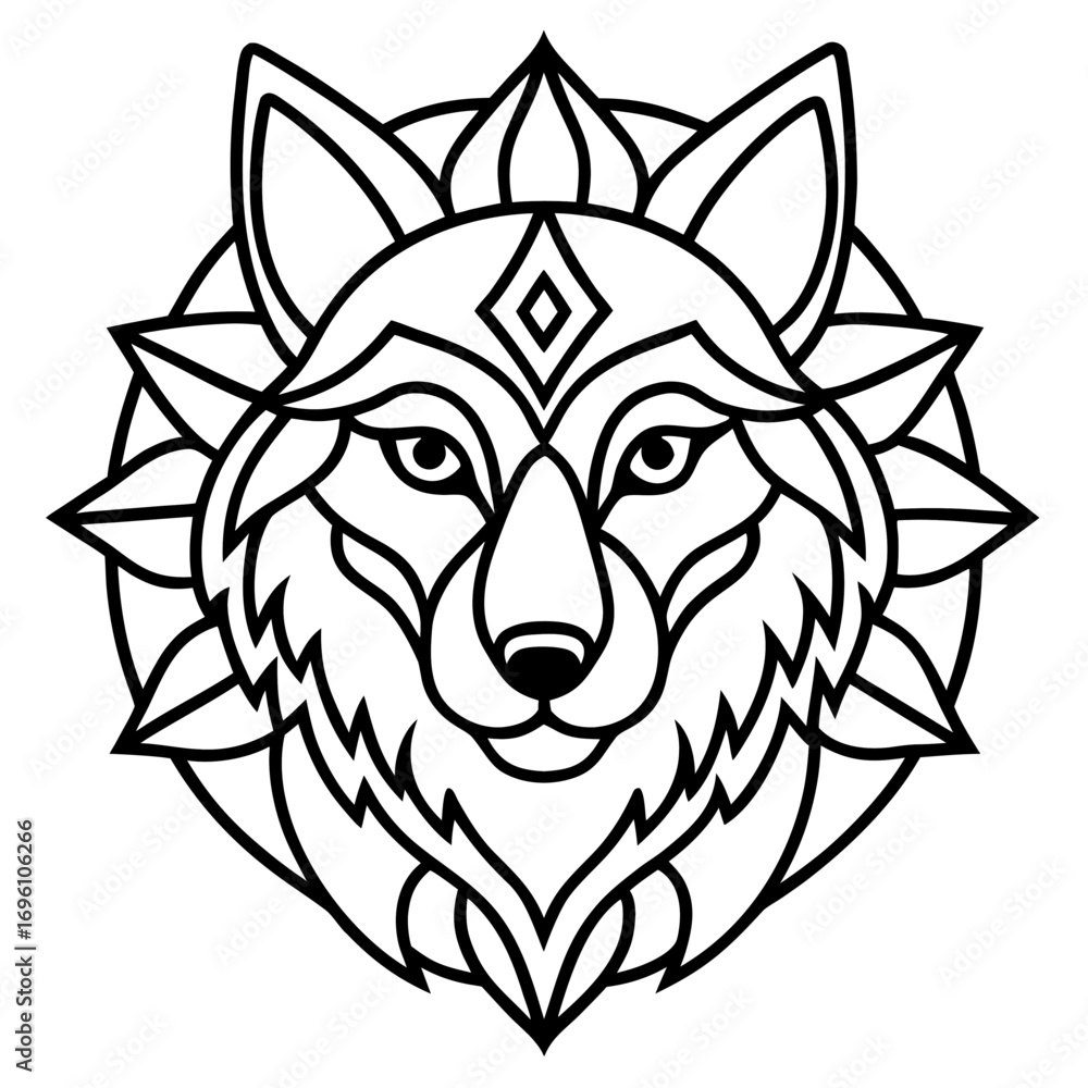 Fototapeta premium Mandala Wolf Line Art Vector Illustration