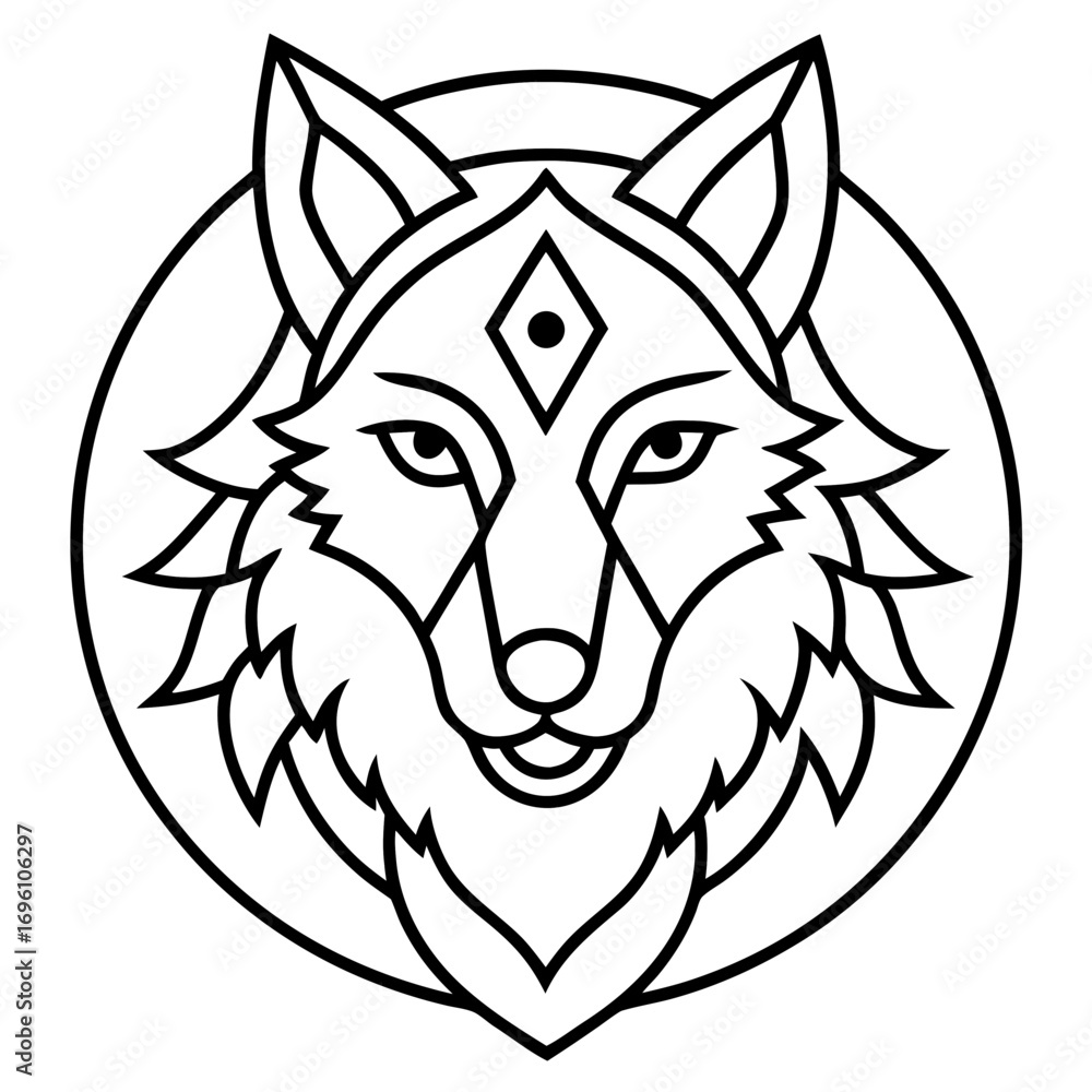 Fototapeta premium Mandala Wolf Line Art Vector Illustration