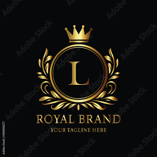 Golden Royal Brand Logo with Crown and Letter L