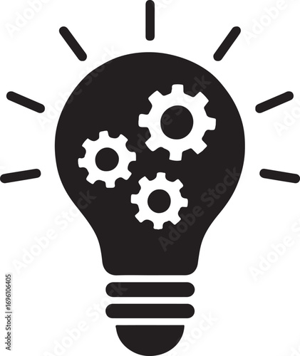 Silhouette of a light bulb with gears idea icon, simple editable vector illustration design.