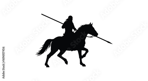 a knight riding horse silhouette holding spear