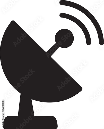 Silhouette of a communication satellite dish, simple editable vector illustration design.
