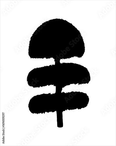 Silhouette of Round shaped tree isolated on white background