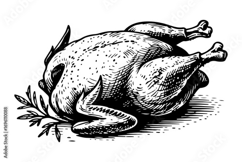 Chicken vector engraving style illustration
