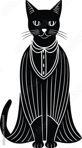 Stylish Black Cat in Formal Attire on white background