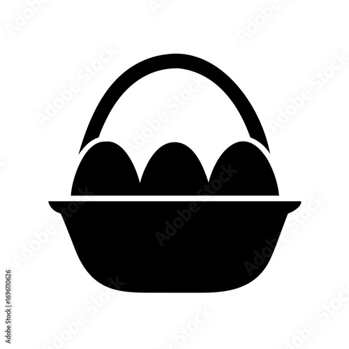Silhouette of a Basket Containing Rounded Items, Suitable for Icon Design