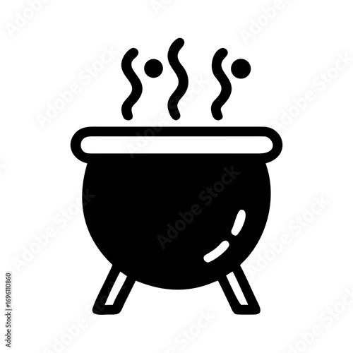 Black cauldron icon with steaming liquid for Halloween vector illustration