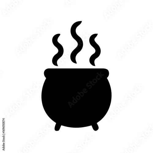 A spooky cauldron brewing with mysterious smoke in black silhouette style