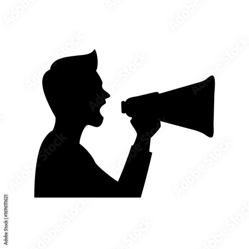 Silhouette of a Person Shouting Through a Megaphone, Advocating for Change