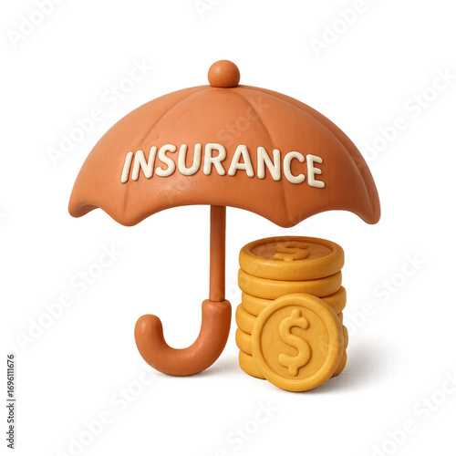 3d umbrella with insurance tag icon for finance and protection design