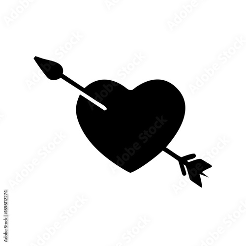 A pierced heart, symbolizing love and passion, expressed in simple black silhouette