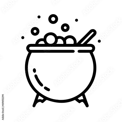 Icon of a witches cauldron with bubbles and a stirring stick