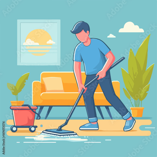 man cleaning the house