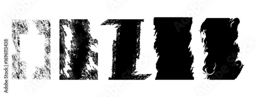 Collection of abstract black brush stroke textures with a grunge and distressed style, The variety of brush textures makes it suitable for both modern and retro creative projects..