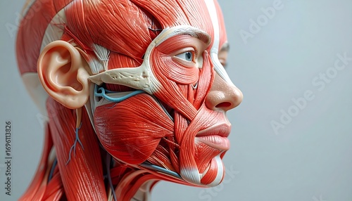 Anatomical model of a human head and neck muscles