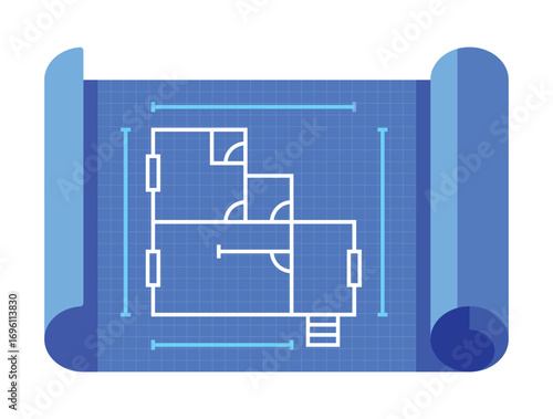 Flat Blueprint Vector Illustration of House Floor Plan with Architectural Design Layout