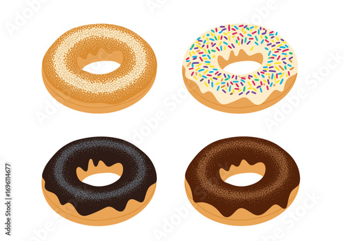 A variety of sweet doughnuts with different toppings and sprinkles for a delicious treat