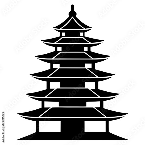 Buddhist Pagoda a simple vector clean black silhouette design white background