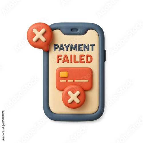3d payment failed icon for finance and fintech design
