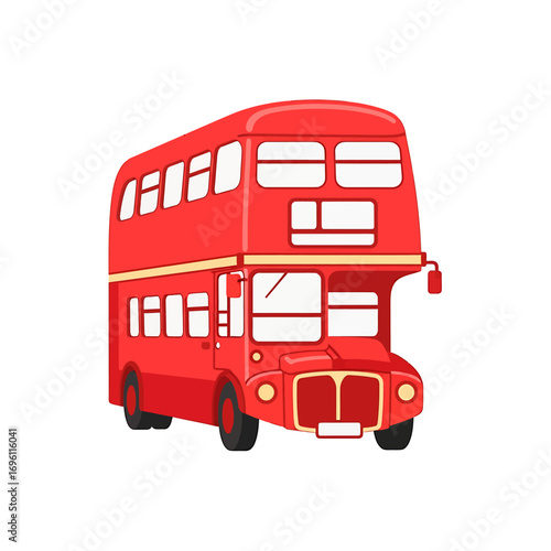 A stylized illustration of a classic red London double-decker bus.