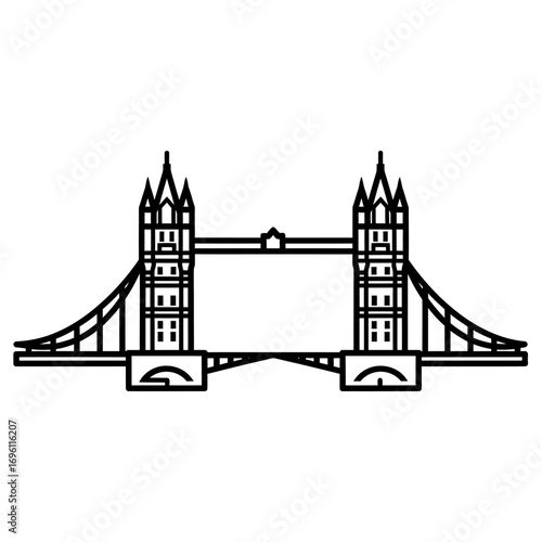 Minimalist line drawing of the Tower Bridge in London, showcasing its iconic towers and suspension structure.
