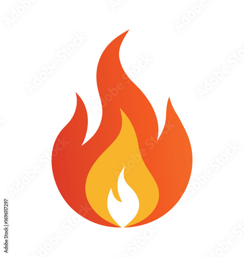 A vibrant vector fire icon of a hot burning flame illustration with a yellow and orange blaze design
