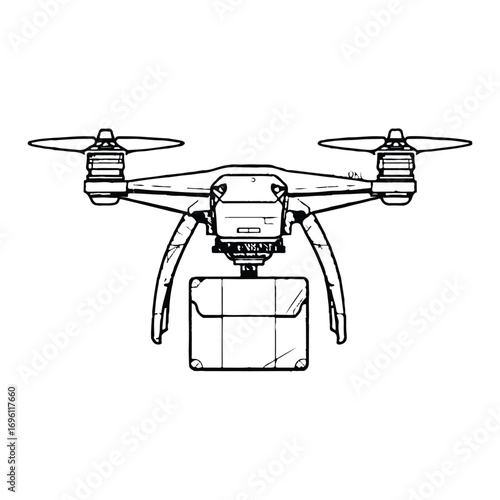 A hand-drawn illustration of a drone carrying a package, showcasing a modern delivery method.