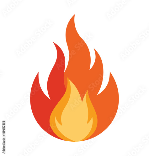 A fiery blaze vector icon set featuring a collection of hot orange and yellow flames, a burning symbol of heat and danger