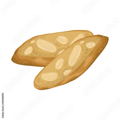 A hand-drawn vector illustration of  isolated elements golden cantuccini. These classic Italian almond biscuits are depicted with a rustic, baked texture