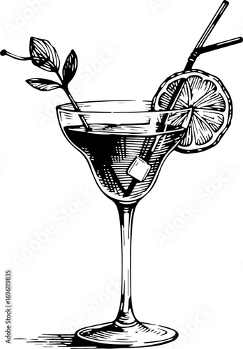 Cocktails alcoholic. Vector engraving style illustration