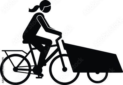 Woman Riding a Bicycle with Cargo, Cityscape Background, Vector Illustration, Dynamic Environment Perspective, Lifestyle Concept