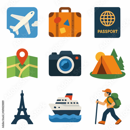 Collection of Travel and Vacation Icons for Your Next Trip