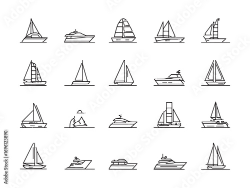 Yacht ultra minimalist 2D line art