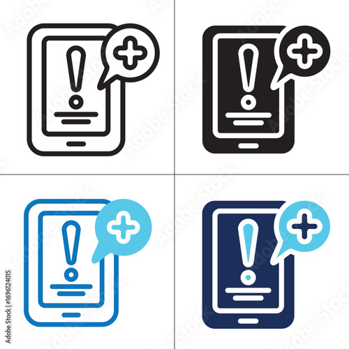 Alert Notification icon set multiple style collection. Style Include outline, solid, dual tone. Vector illustration