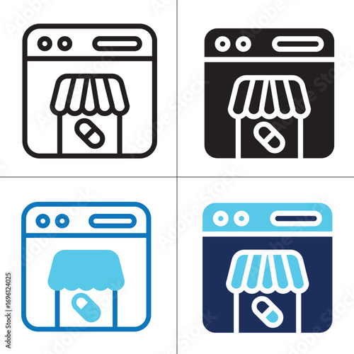 Online Pharmacy icon set multiple style collection. Style Include outline, solid, dual tone. Vector illustration